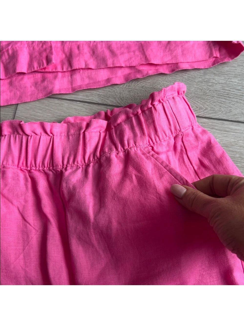 LOFT linen two piece set Bright Pink beach shorts and button up top xxs - Picture 5 of 9